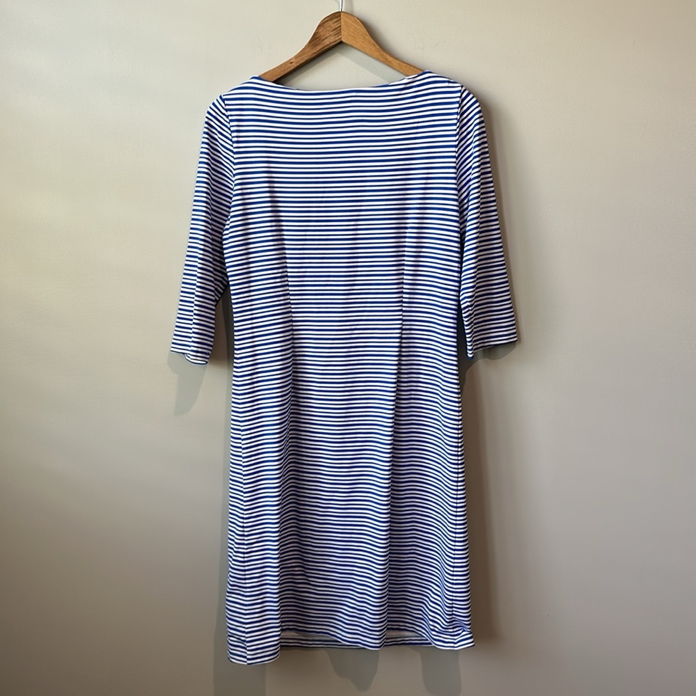 J McLaughlin Stretchy Striped Blue and White boatneck  Dress M - Picture 8 of 9